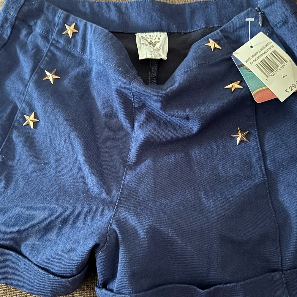 Trendy Navy High Waist Shorts with Gold Star Accents